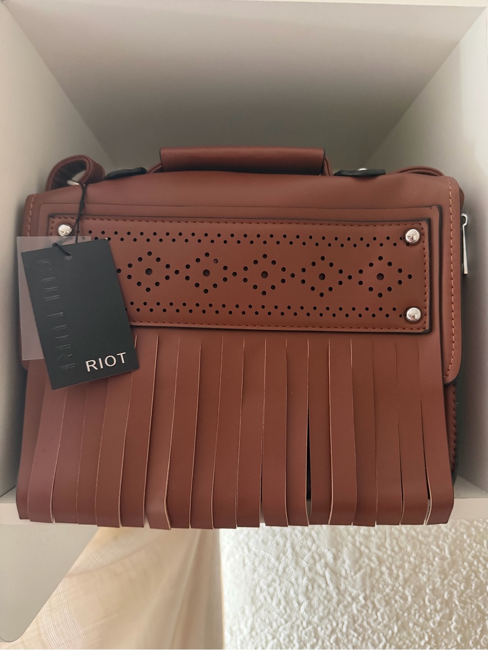 Culture Riot Brown Leather Fringe Satchel